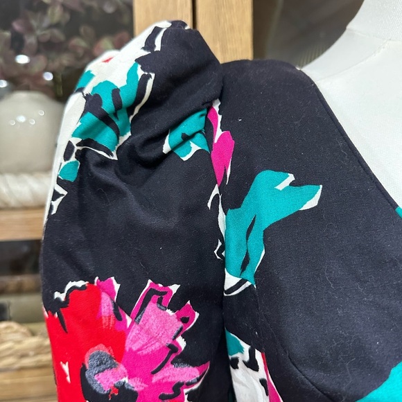 80's Victor Costa Vintage Saks Fifth Ave Quilted Puff Floral Print Dress - Picture 5 of 10